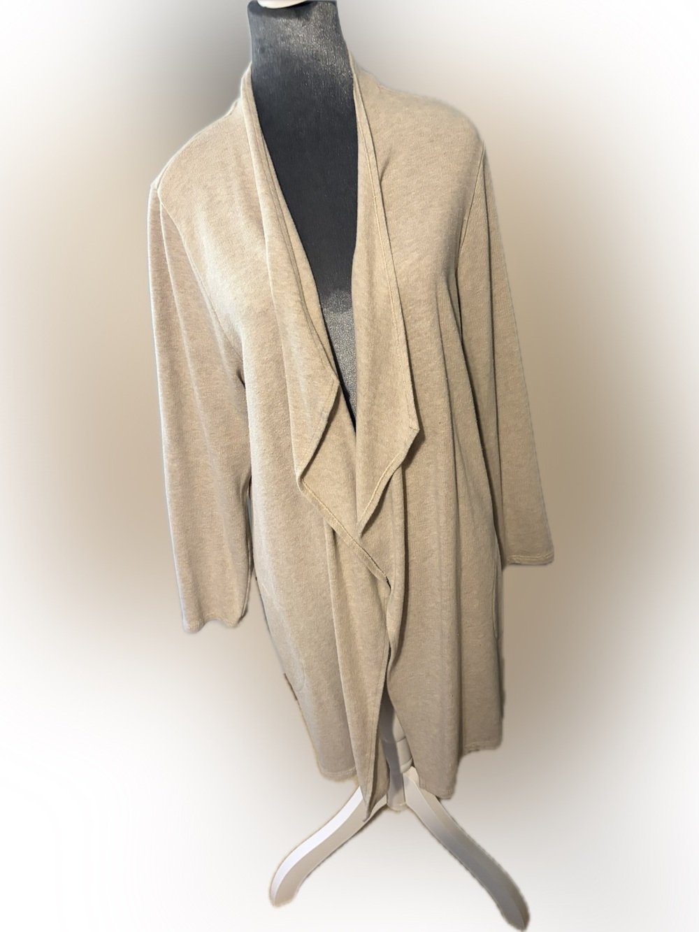 Pure Jill Oatmeal Heather Open Front Long Cardigan Duster Sweater Pockets XLP